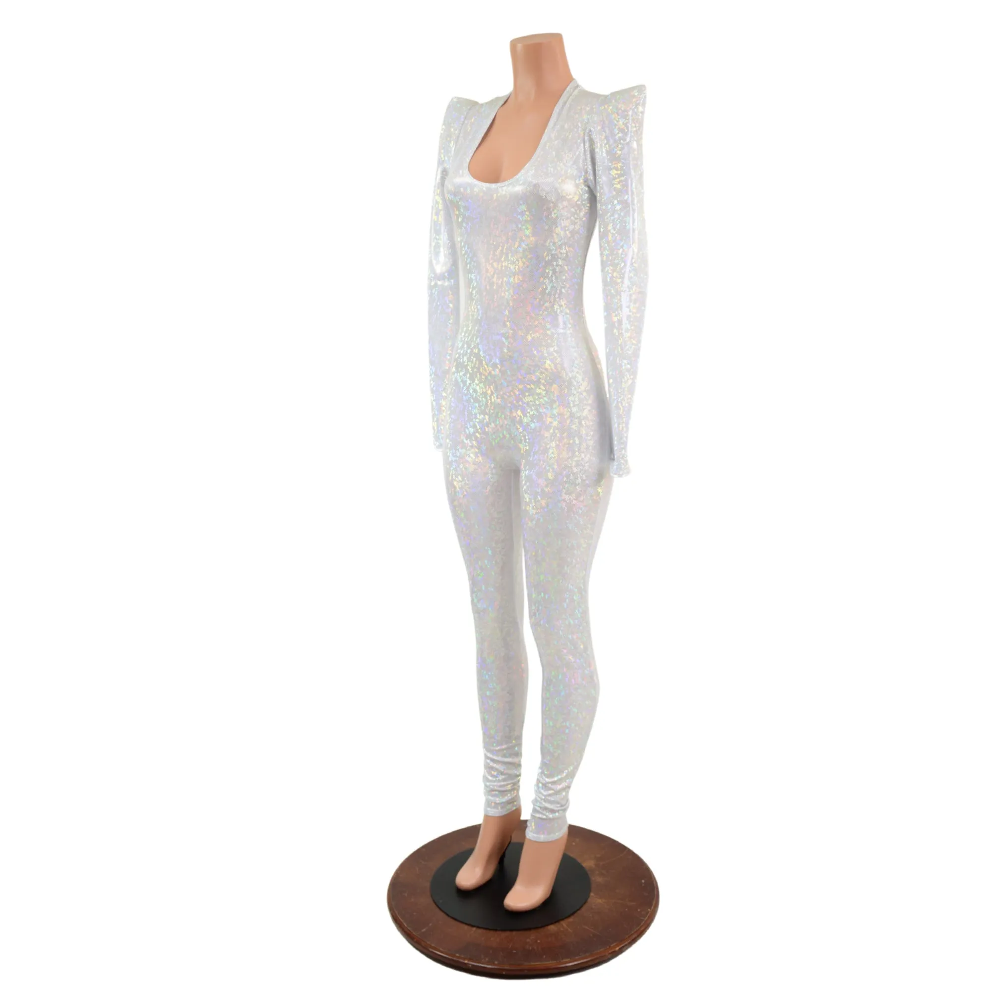 White Kaleidoscope Holographic Sharp Shoulder Catsuit