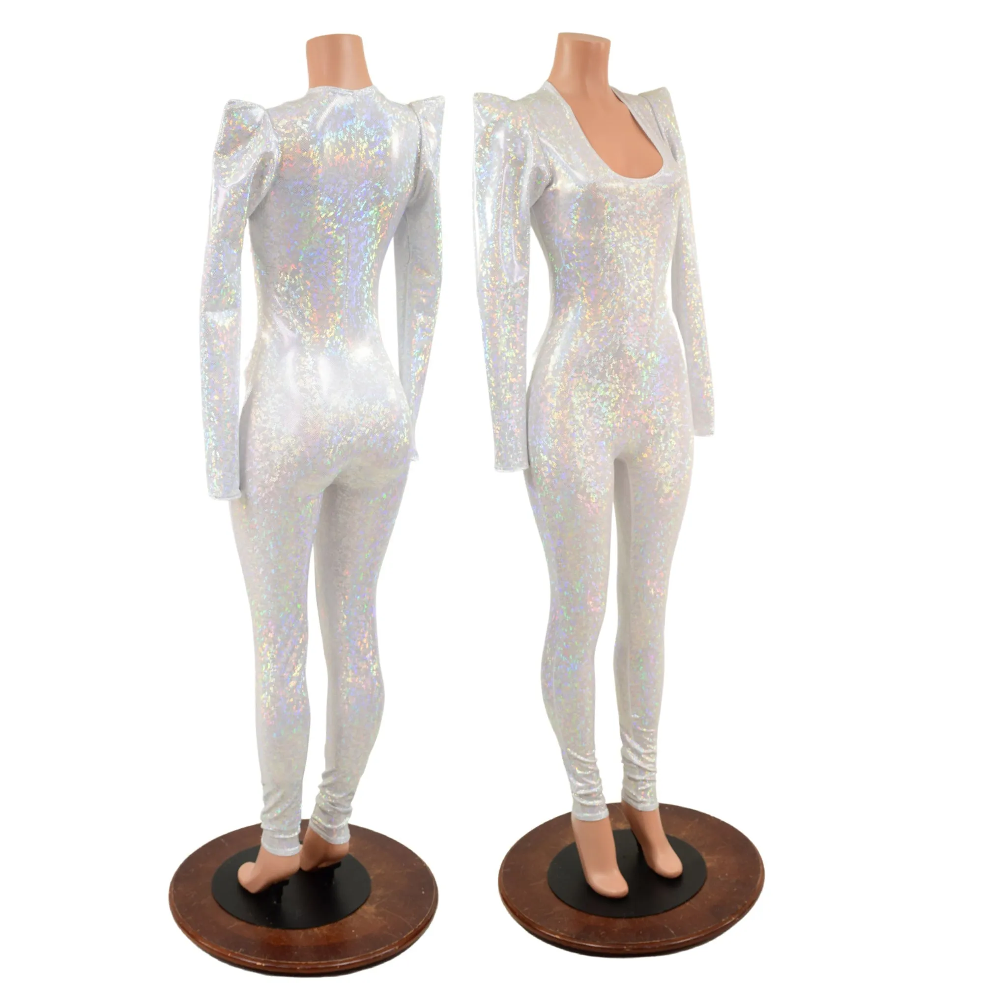White Kaleidoscope Holographic Sharp Shoulder Catsuit